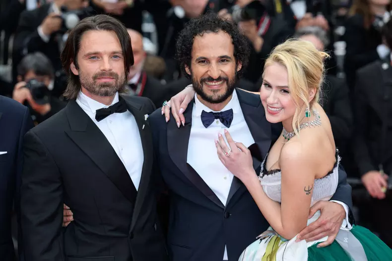 Maria Bakalova, Ali Abbasi și Sebastian Stan, la premiera "The Apprentice" de la Festivalul de Film de la Cannes 2024