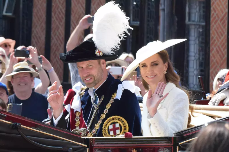 TRH The Prince and Princess of Wales  return to Windsor Castle by carriage following the service for the Most Noble Order of the Garter, Monday 16 June 2025