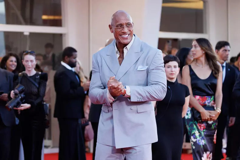 Dwayne Johnson attends "The Smashing Machine" red carpet during the 82nd Venice International Film Festival on September 01, 2025 in Venice, Italy. P