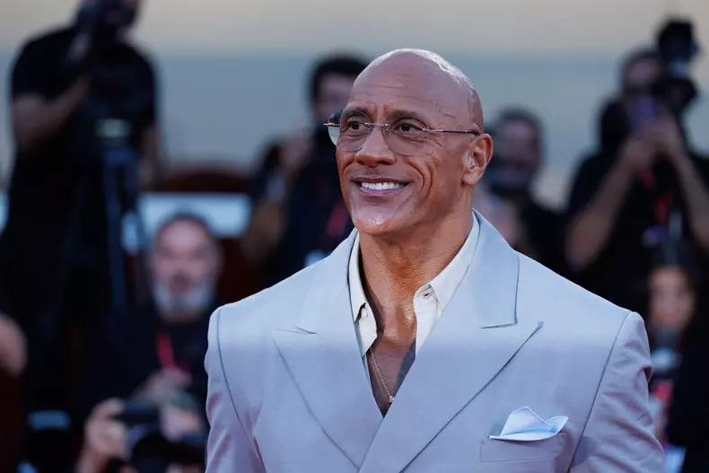 Dwayne Johnson attends "The Smashing Machine" red carpet during the 82nd Venice International Film Festival on September 01, 2025 in Venice, Italy. P