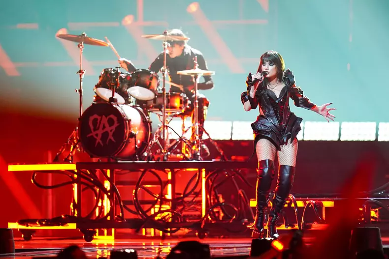 Alexandra Capitanescu representing Romania performing during the dress rehearsal for the final for the Eurovision Song Contest in the Wiener Stadthalle in Vienna, Austria. Picture date: Friday May 15, 2026.