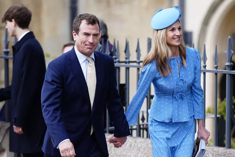 Peter Phillips and Harriet Sperling after attending the Easter Service at St George's Chapel, Windsor Castle, Berkshire. Picture date: Sunday April 5, 2026.