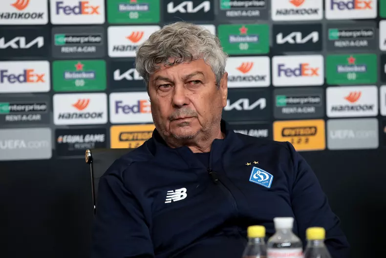 Head coach of FC Dynamo Kyiv Mircea Lucescu gives pre-match news conference