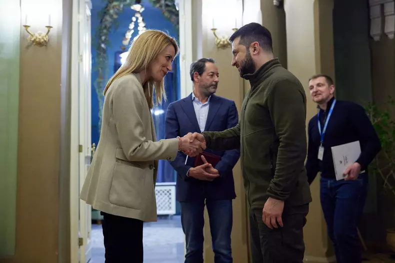 EU Parliament President Metsola Visits Kyiv