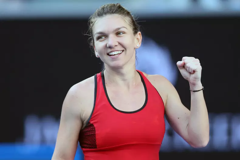 Melbourne, Australia. 22nd Jan, 2018. Simona Halep of Romania celebrates after winning the women's singles fourth round match against Naomi Osaka of Japan at Australian Open 2018 in Melbourne, Australia, Jan. 22, 2018. Simona Halep won 2-0. Credit: Li Pen