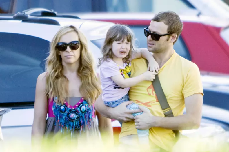 **EXCLUSIVE** Australian actress Toni Collette is spotted going to lunch with her husband Dave Galafassi and their crying daughter Sage Florence