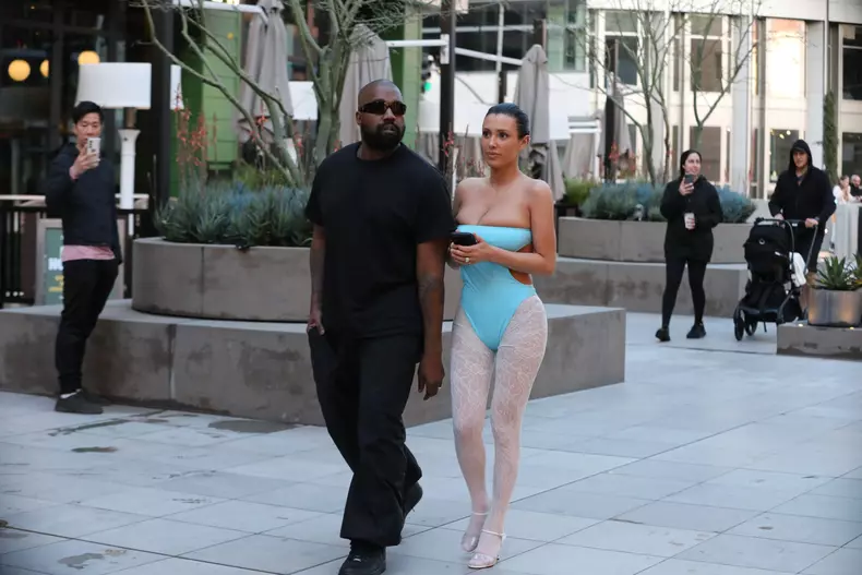 Kanye West and Bianca Censori dressed with ballet core