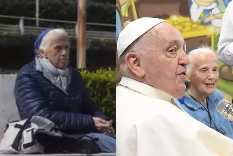 măicuța care a înfruntat protocolul Vaticanului pentru a-și lua rămas-bun de la Papa Francisc colaj foto