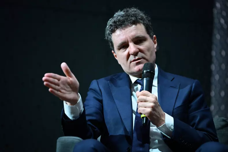 Nicusor Dan attends an online debate in Bucharest