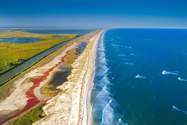 Black,Sea,Shore,In,Danube,Delta.,Aerial,View,Over,This