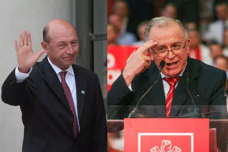 Colaj foto cu Traian Băsescu și Ion Iliescu
