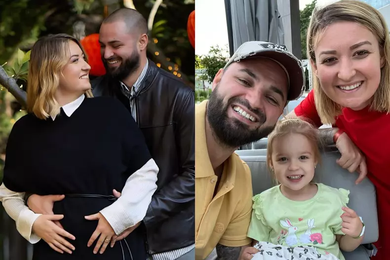 Colaj foto cu Roxana Blenche, soțul ei și fiica lor