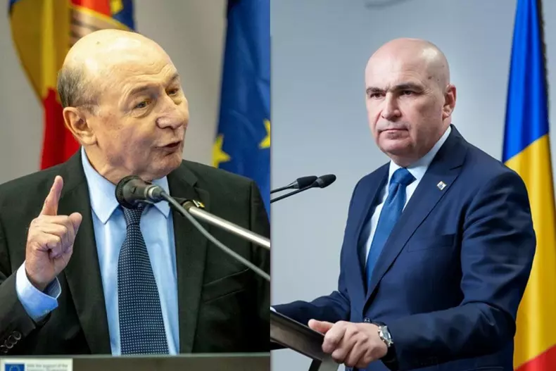 Colaj foto cu Traian Băsescu și Ilie Bolojan