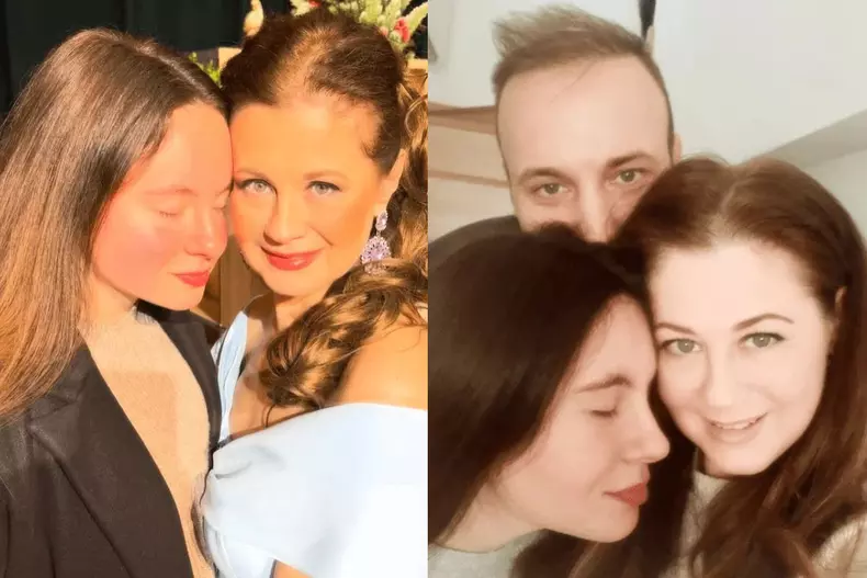 Colaj foto cu actrița Corina Dănilă și familia ei