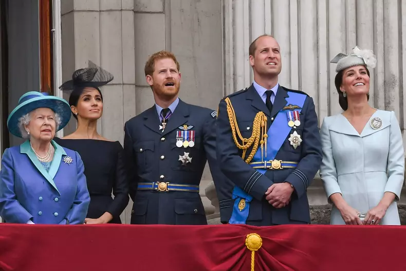 Prințul William, Kate Middleton, Prințul Harry, Meghan Markle și Regina Elisabeta a II-a