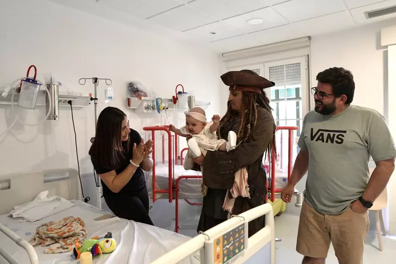 Actor Johnny Depp visits patients at the Nińo Jesús public children's hospital