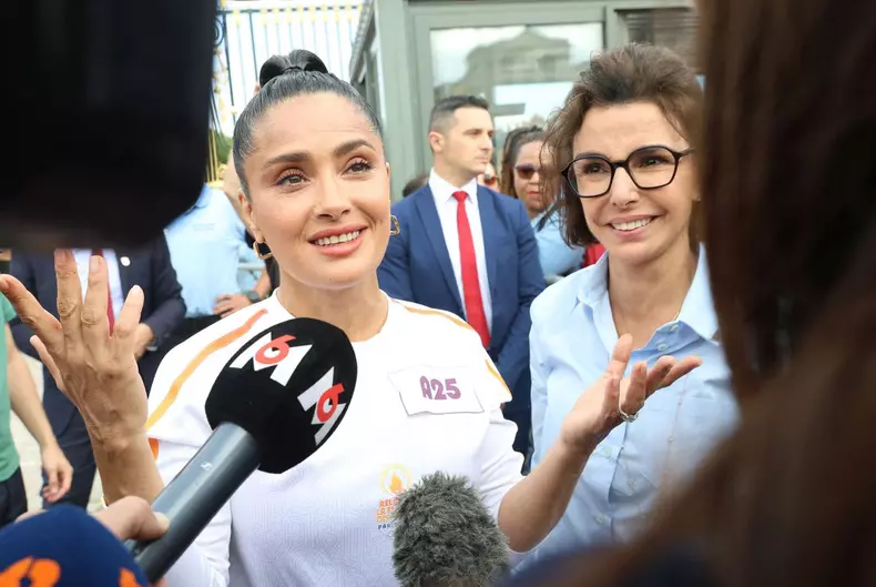 Paris 2024 - Rachida Dati Greets Salma Hayek