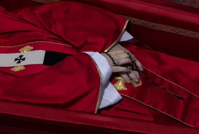 The body of Pope Francis lies in state in St. Peter's Basilica., Vatican City, Vatican - 24 Apr 2025