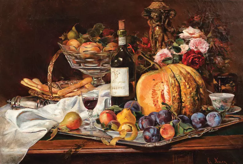 Theodor-Aman_Dupa-petrecere-Natura-statica-cu-fructe-si-vin-frantuzesc-1883