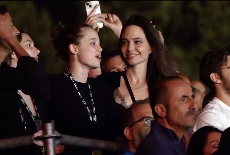 Angelina Jolie and her daughter Shiloh Jolie-Pitt attend the Maneskin's concert for the world premiere of the "Loud Kids Tour" at the "Circo Massimo" in Rome.