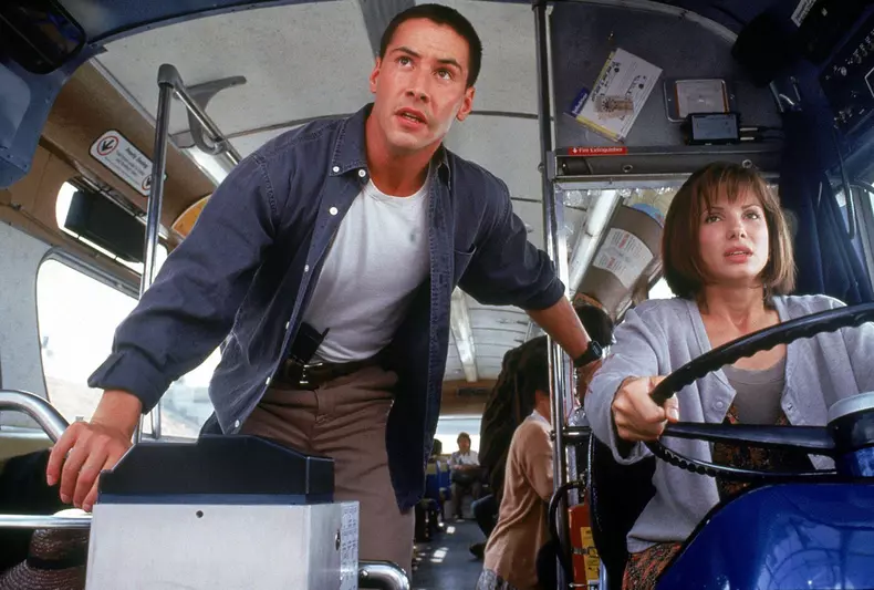 Speed is a 1994 American action thriller film directed by Jan de Bont in his feature film directorial debut. The film stars Keanu Reeves, Dennis Hopper, Sandra Bullock, Joe Morton, and Jeff Daniels.This photograph is for editorial use only and is the c
