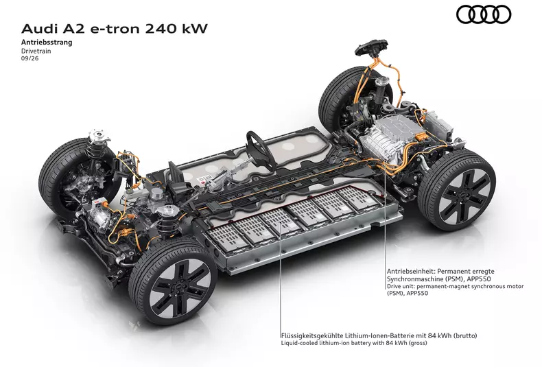 Audi A2 e-tron drivetrain with 240 kW output