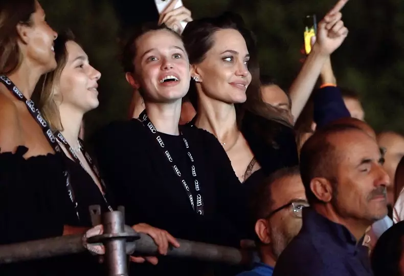 Angelina Jolie and her daughter Shiloh Jolie-Pitt attend the Maneskin's concert for the world premiere of the "Loud Kids Tour" at the "Circo Massimo" in Rome.
