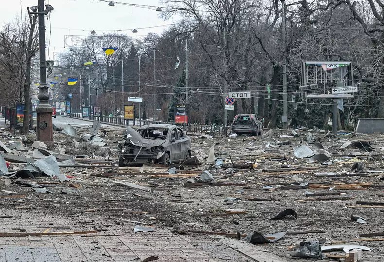 Aftermath of shelling in Kharkiv, Ukraine