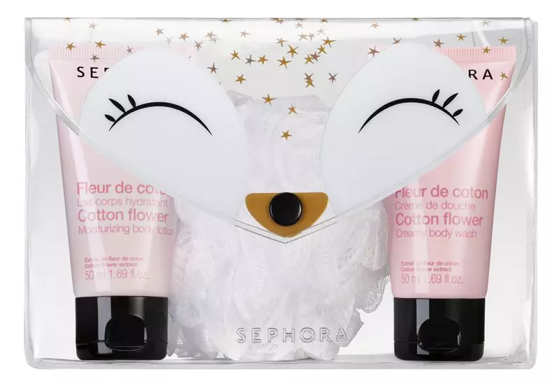 Set, gel de duș, loțiune de corp și burete de baie, Sephora, Small Fox Pouch Winter Wonderland, 41 lei