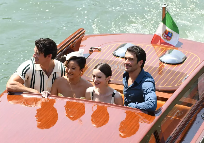 Lily Collins and Cast on Emily in Paris Set in Venice - Italy