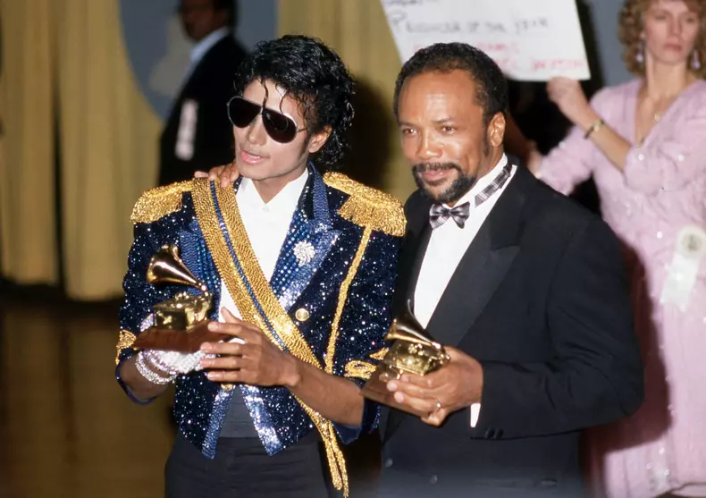 **FILE PHOTO** Quincy Jones Has passed Away. Michael Jackson and Quincy Jones attend 26th Annual Grammy Awards on Februa