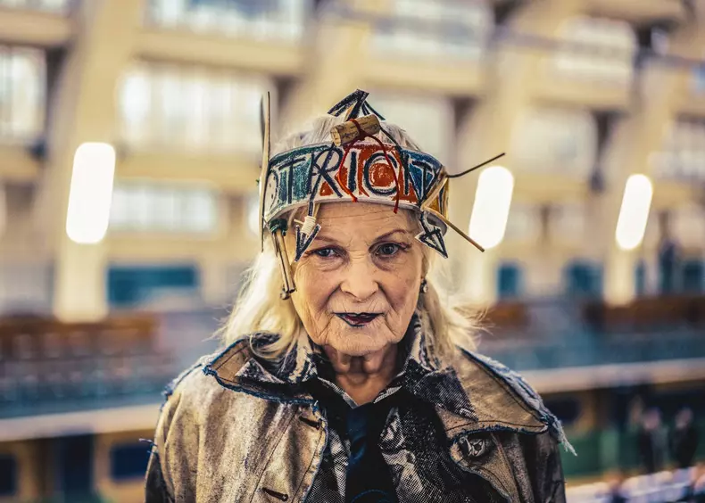 Vivienne Westwood during London Fashion Week at the Seymour Leisure Centre in London, Jan. 9, 2016. (Tom Jamieson/The New York Times)