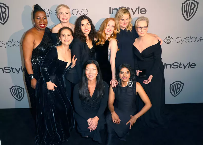 Rosa Clemente, Natalie Portman, Michelle Williams, America Ferrera, Jessica Chastain, Amy Poehler, Meryl Streep, Ai-jen Poo si Saru Jayaraman la InStyle and Warner Bros.  Golden Globe Awards Post-Party