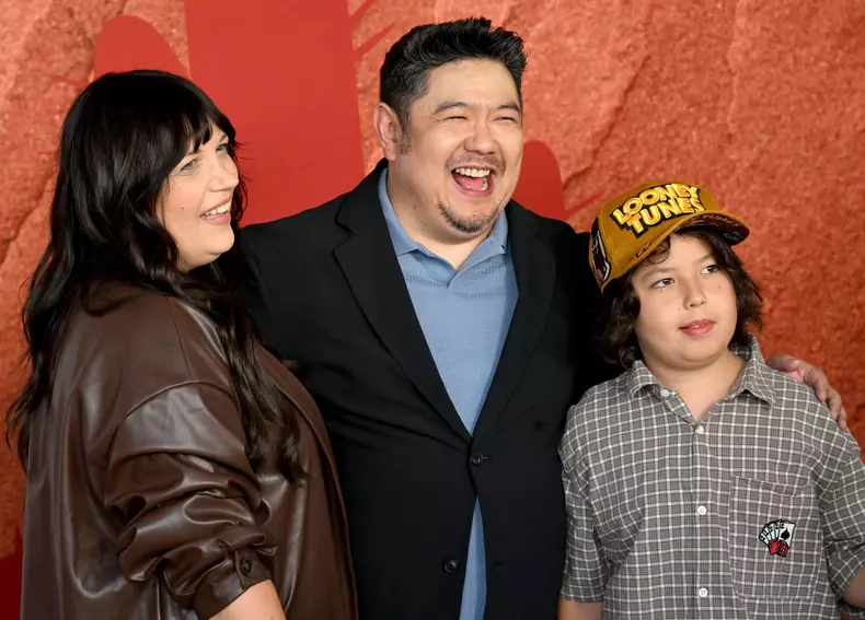 Producer/wife Jessica Borutski, voiceover actor Eric Bauza and son Ryker attend the Los Angeles Premiere Of "Coyote Vs. ACME" held at The Village Theater in Westwood, California, USA - 26 August 2026