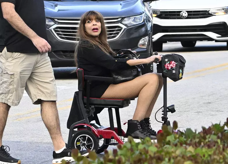 PREMIUM EXCLUSIVE: Wendy Williams shows off her legs in fishnet stockings before popping into a hair salon where she spent over an hour