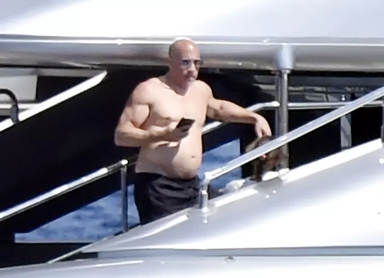 *EXCLUSIVE* *WEB MUST CALL FOR PRICING* The American Actor Vin Diesel flaunts his belly as he goes shirtless while enjoying a family fun day in Portofino!