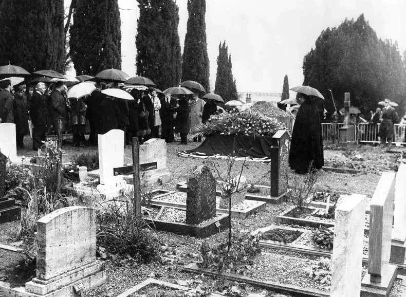 Charlie Chaplin's funeral, Corsier-Sur-Vevey Cemetery, Vaud, Switzerland, 1977.
