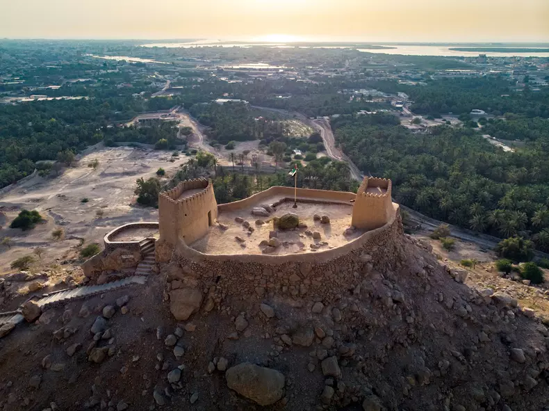 Dhayah Fort in North Ras Khaimah emirate in UAE aerial