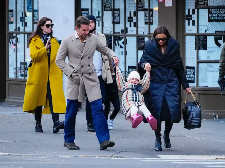 EXCLUSIVE: Bradley Cooper, Irina Shayk, Anne Hathaway and Adam Shulman Head Out to a Show Together in New York City.