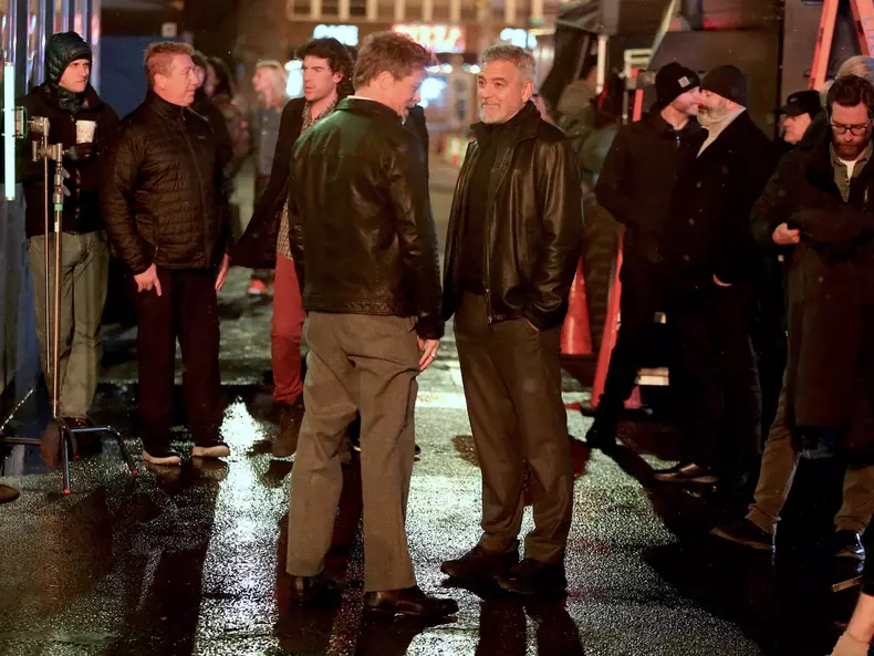 Brad Pitt And George Clooney On Set - NYC