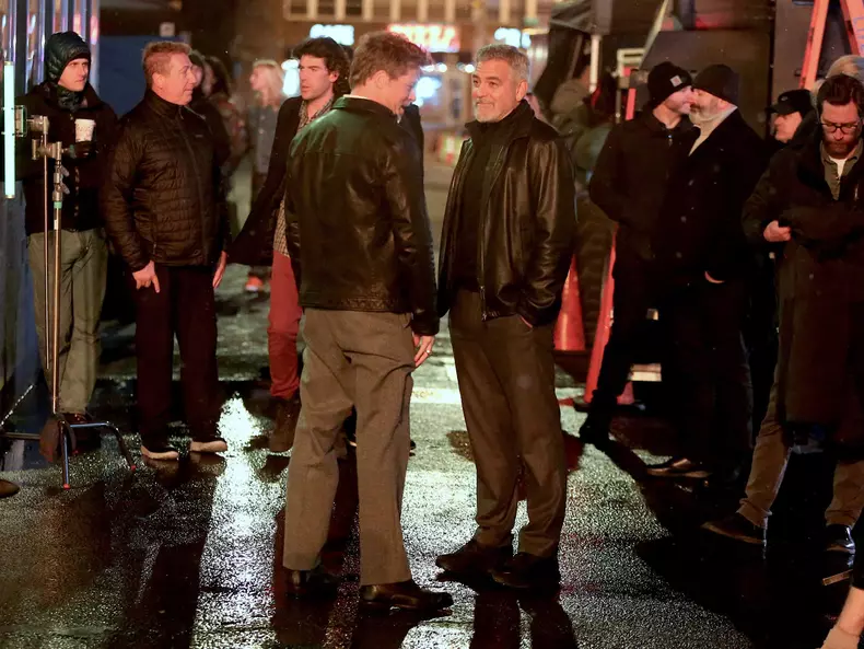 Brad Pitt And George Clooney On Set - NYC