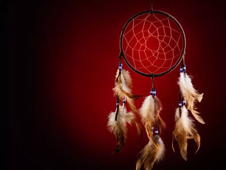 Dreamcatcher,On,A,Red,Background,,With,Space,For,An,Inscription.