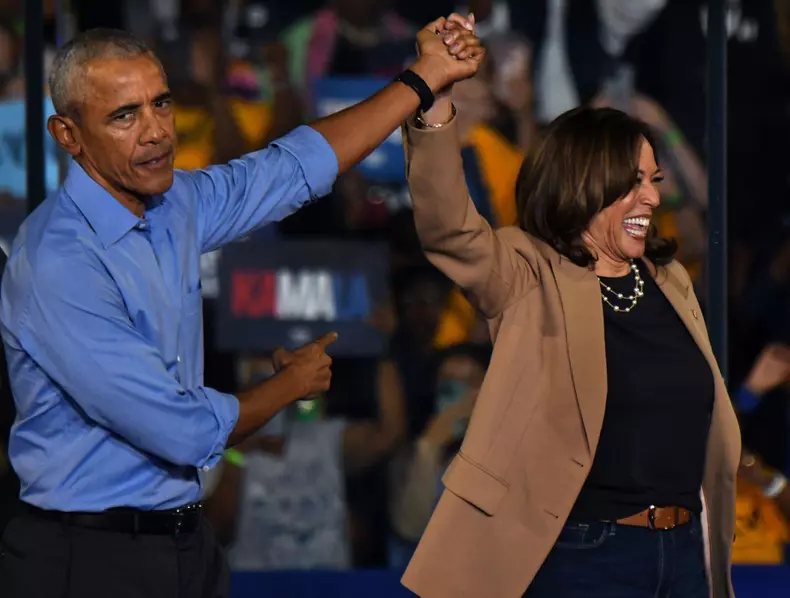 US Vice President Harris campaigns with Obama