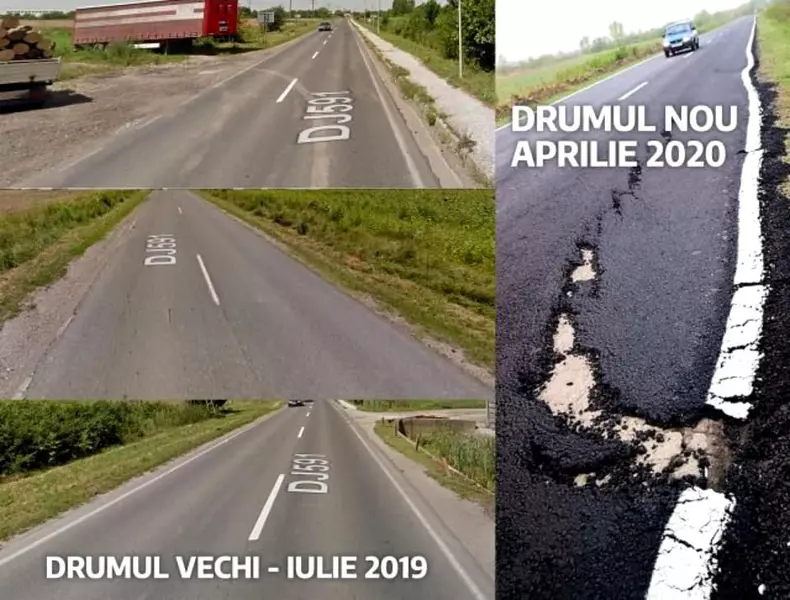 Un drum reparat în Timiș s-a surpat după doar două săptămâni