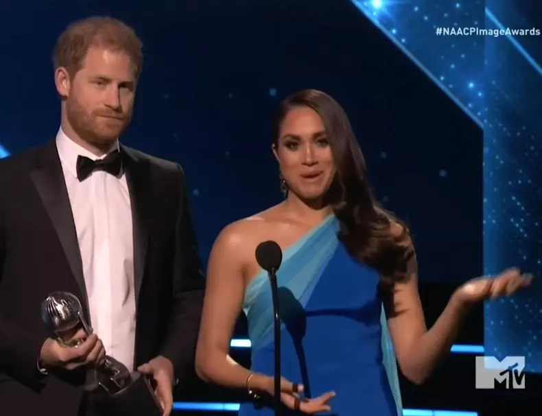 Prince Harry and Meghan Markle paid tribute to the people of Ukraine as they accepted the President's Award at the NAACP Image Awards