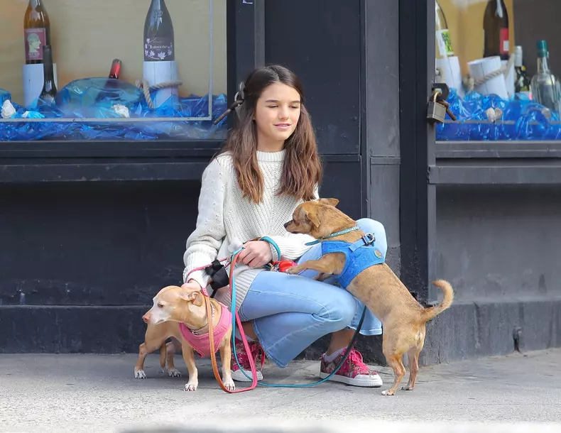 EXCLUSIVE: Suri Cruise Seen Playing With Her Puppies While Out And About In New York City