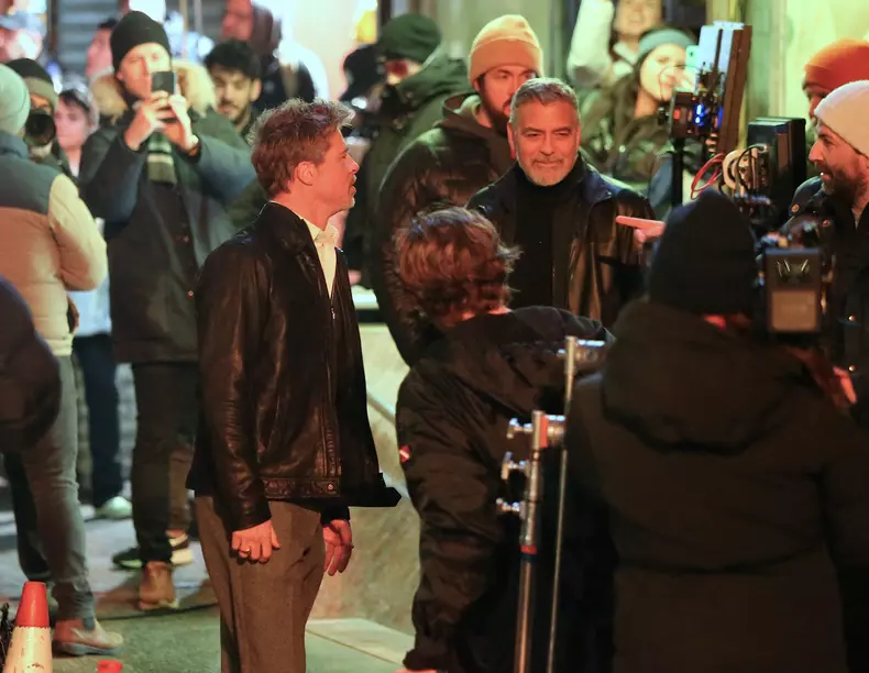 Brad Pitt And George Clooney On Set - NYC