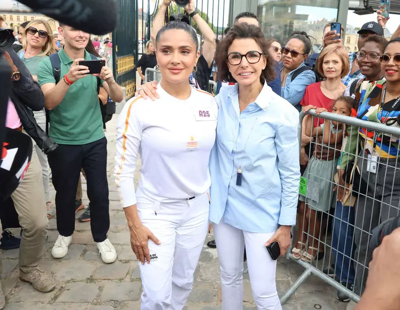Paris 2024 - Rachida Dati Greets Salma Hayek