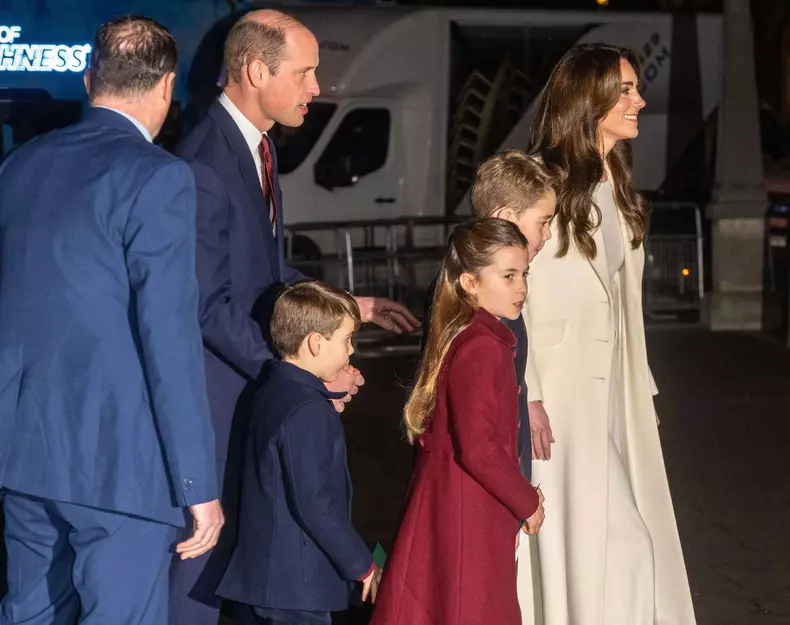 British Royal Family attend together at Christmas carol service at Westminster Abbey