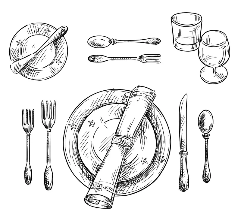 Table setting. Vector sketch.